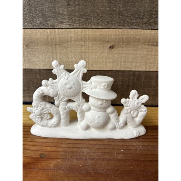 Ready to Paint Ceramic Snowman Snowflakes Snow Holiday Winter Decor 10” Long - Picture 1 of 5